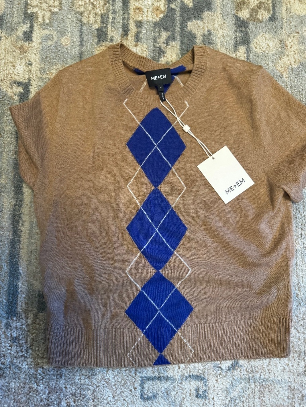 Me & Em Argyle slim-T sweater NWT